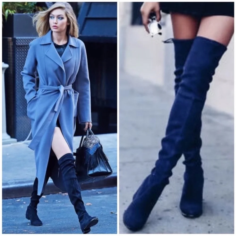 Stuart Weitzman‎ Lowland Navy Suede Over The Knee Boots 7.5